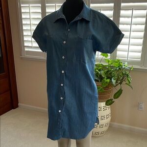 Blue Casual Button Down Dress with Classic Collar